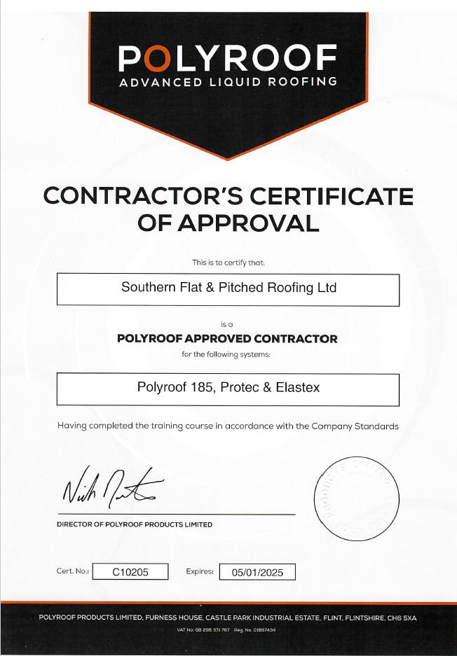 Polyroof Contractors Certificate of Approval