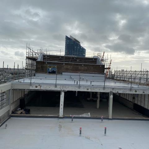 Sarnafil light grey single ply membrane roof Portsmouth’s historic Hard