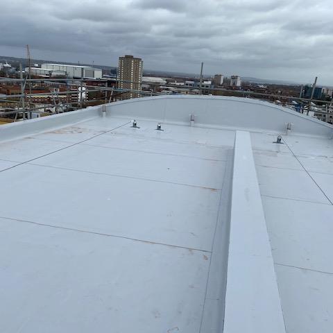 Sarnafil light grey single ply membrane roof Portsmouth’s historic Hard