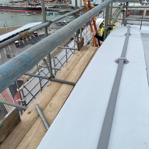 Sarnafil light grey single ply membrane roof Portsmouth’s historic Hard