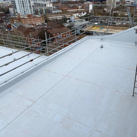 Sarnafil light grey single ply membrane roof Portsmouth’s historic Hard